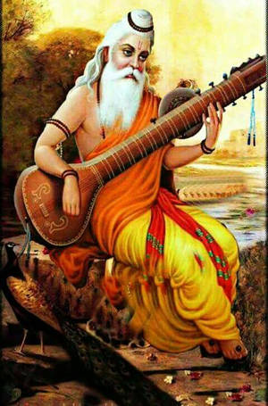 Valmiki Playing Sitar With Peacock Wallpaper