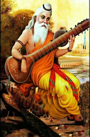 Valmiki Playing Sitar With Peacock Wallpaper