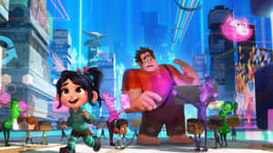 Vanellope And Ralph Gazing At The Cyberspace Universe Wallpaper