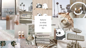 Vanilla Aesthetic Collage Panda Motif Wallpaper