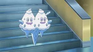 Vanilluxe From Pokemon Near Staircase Wallpaper
