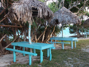 Vanuatu Beach Blue Bench Wallpaper