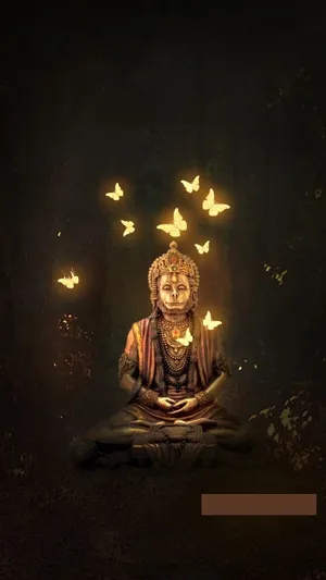 Vapid Hanuman With Butterflies Wallpaper