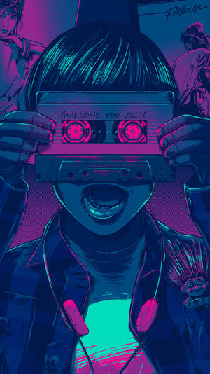 Vaporwave Cassette Tape Illustration Iphone Wallpaper