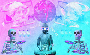 Vaporwave Desktop Buddha Skeletons Wallpaper