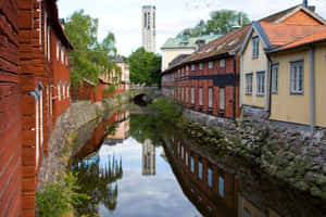 Vasteras Canal Reflections Sweden Wallpaper