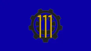 Vault-tec Logo Against Blue And Yellow Dynamic Background Wallpaper