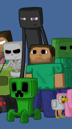 Vector Art Steve And Mobs Minecraft Iphone Wallpaper