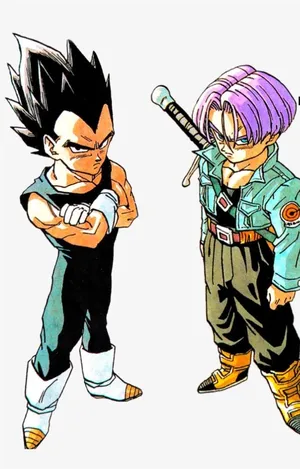 Vegeta And Trunks: Powerhouse Father-son Saiyan Duo Wallpaper
