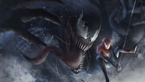 Venom And Spider Man In The Air Wallpaper