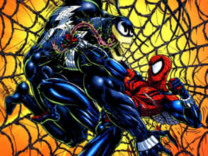 Venom Unleashes His Fury In A Stunning Comic Book Illustration Wallpaper