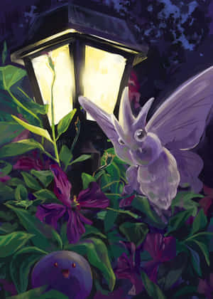 Venomoth And Oddish At Night Wallpaper