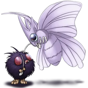 Venomoth Looking At Venonat Wallpaper