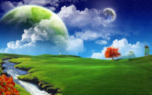 Verdant Fantasy Landscape With Planets.jpg Wallpaper