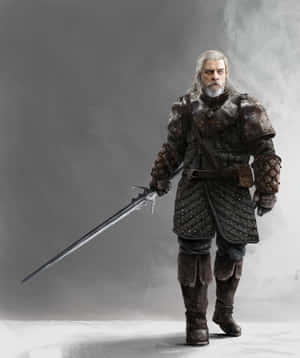 Vesemir Witcher Standing With Sword Wallpaper