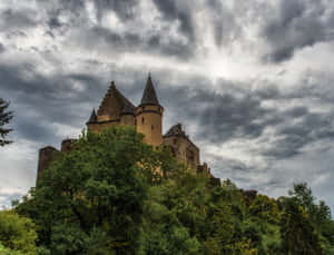 Vianden Castle Luxembourg Cloudy Sky Wallpaper