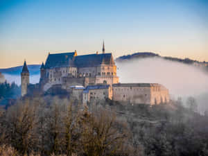 Vianden Castle Luxembourg Misty Morning Wallpaper