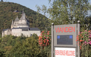 Vianden Castle Welcome Sign Luxembourg Wallpaper