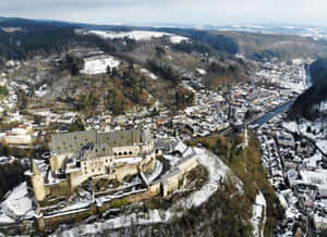 Vianden Castle Winter Aerial View Wallpaper