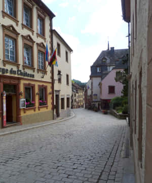 Vianden Cobblestone Street Luxembourg Wallpaper