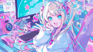 Vibrant Anime Streamer Setup Wallpaper