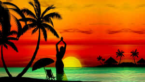 Vibrant Beach Art Illustration Wallpaper