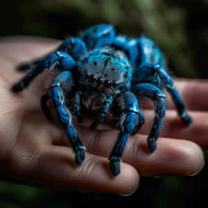 Vibrant Blue Tarantulaon Hand Wallpaper