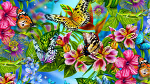 Vibrant Butterfly Garden Fantasy Wallpaper