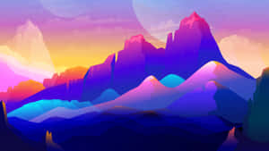 Vibrant Cartoon Mountain Landscape Wallpaper