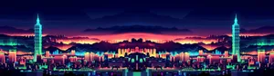 Vibrant City Panorama In Dual Monitor Display Wallpaper
