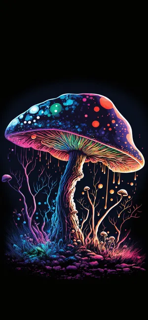 Vibrant Cosmic Mushroom Art Wallpaper
