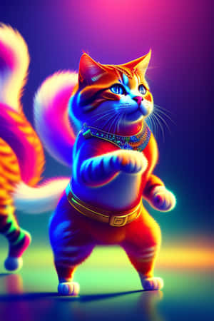 Vibrant Dancing Cat Illustration Wallpaper