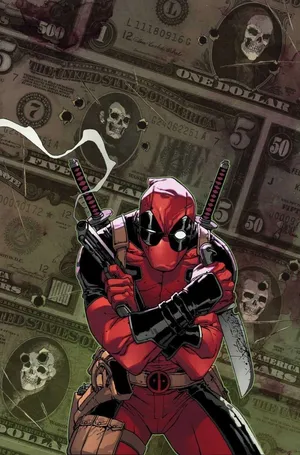 Vibrant Deadpool Art With Explosive Background Wallpaper