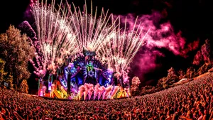 Vibrant Festival Nightwith Fireworks Wallpaper