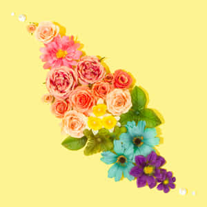 Vibrant Floral Arrangement Yellow Background Wallpaper