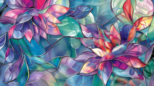 Vibrant Floral Stained Glass Art Wallpaper