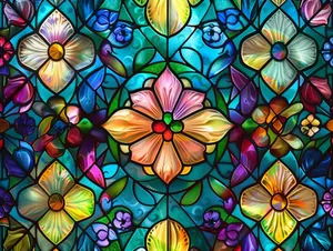 Vibrant Floral Stained Glass Wallpaper
