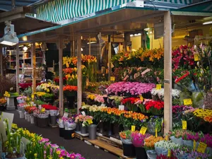 Vibrant Flower Market Display Wallpaper