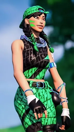 Vibrant Gamer Character Green Outfit Wallpaper