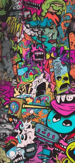 Vibrant Graffiti Cartoon Mashup Wallpaper