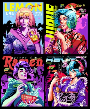 Vibrant Japanese Pop Art Illustration Wallpaper