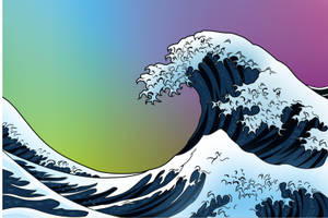 Vibrant Japanese Wave Under A Rainbow Sky Wallpaper