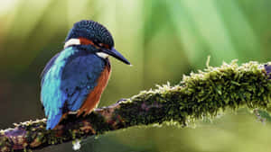 Vibrant Kingfisher Perchedon Mossy Branch.jpg Wallpaper