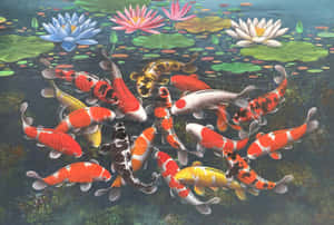 Vibrant Koi Fish Pond Art Wallpaper