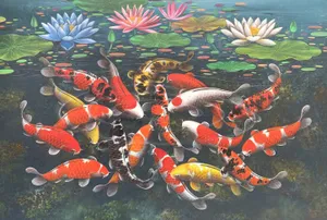 Vibrant Koi Fish Pond Art Wallpaper