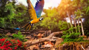 Vibrant_ Macaw_ In_ Flight_4 K Wallpaper