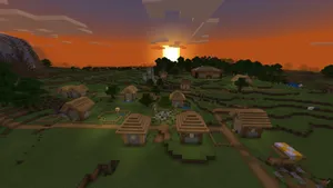 Vibrant Minecraft Village At Dusk Wallpaper