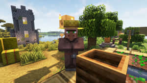 Vibrant Minecraft Village With Happy Villagers Wallpaper