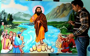 Vibrant Mural Painting Of Guru Ravidass Wallpaper