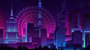 Vibrant Neon Cityscape Illustration Wallpaper